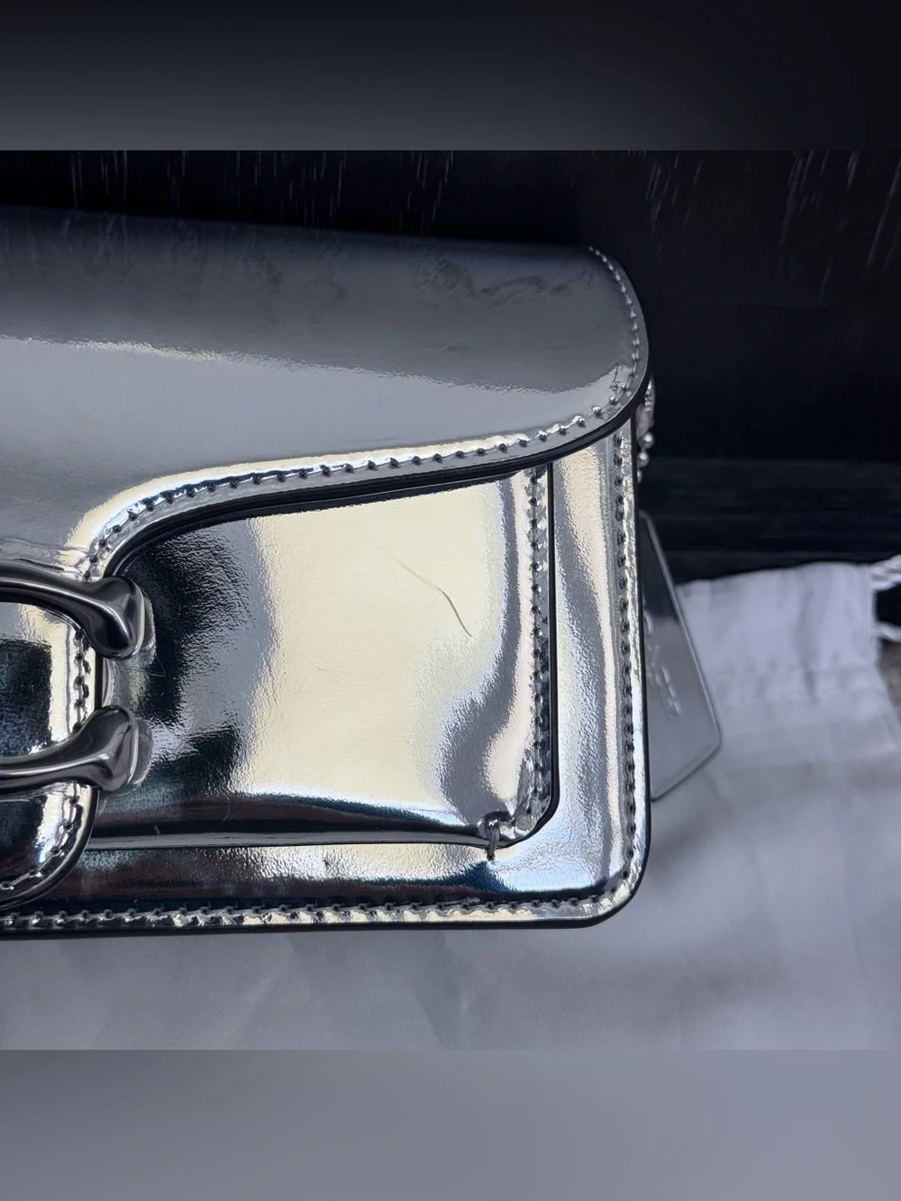 Coach Silver Metallic Tabby Small Crossbody Turn Lock w/ Detachable Strap